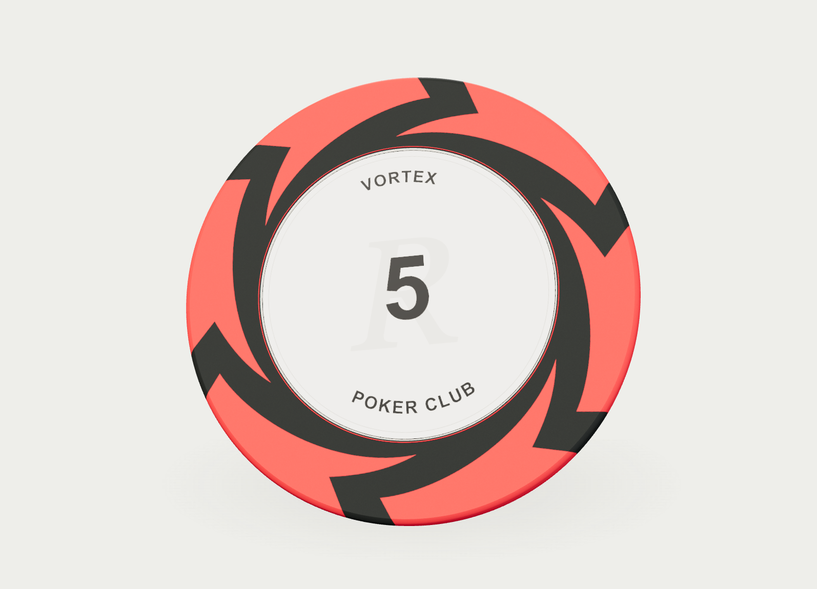 Red and black Vortex chip exported from the live PokerShop Custom Chips Studio